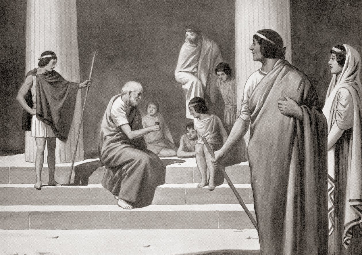 Heraclitus spiller på terninger med drenge for at vise sin foragt for de sædvanlige mænds erhverv, fra Hutchinson