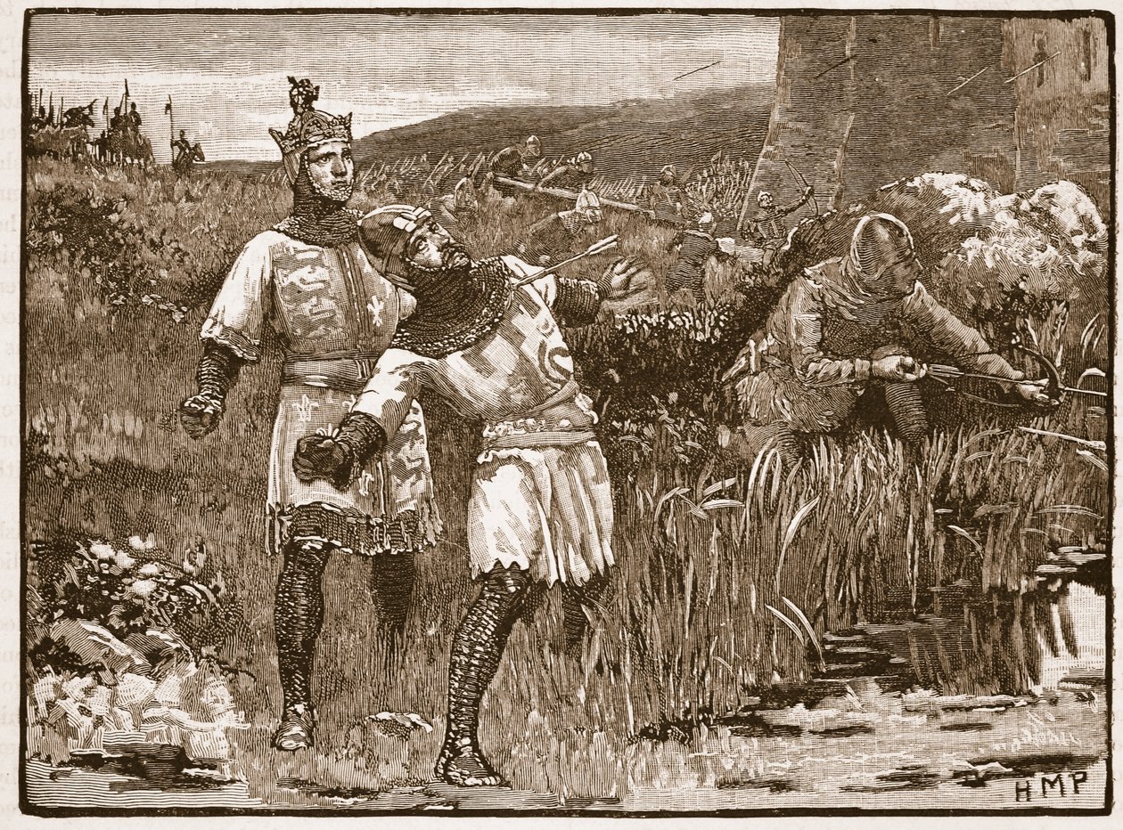 St. Clairs heltemod ved belejringen af Bridgnorth Castle, illustration fra Cassells Illustrated History of England (sepiafoto) af English School