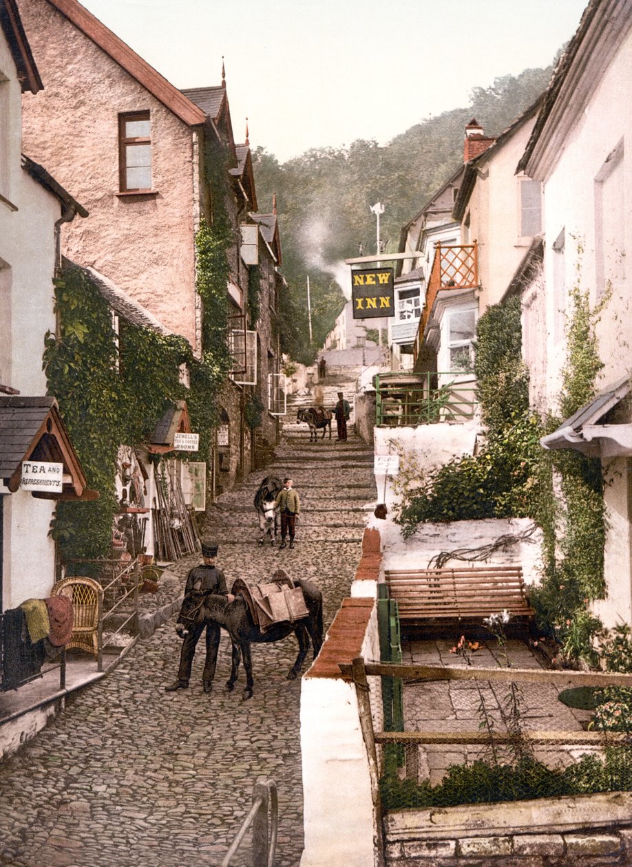 High Street, Clovelly (håndfarvet foto) af English School