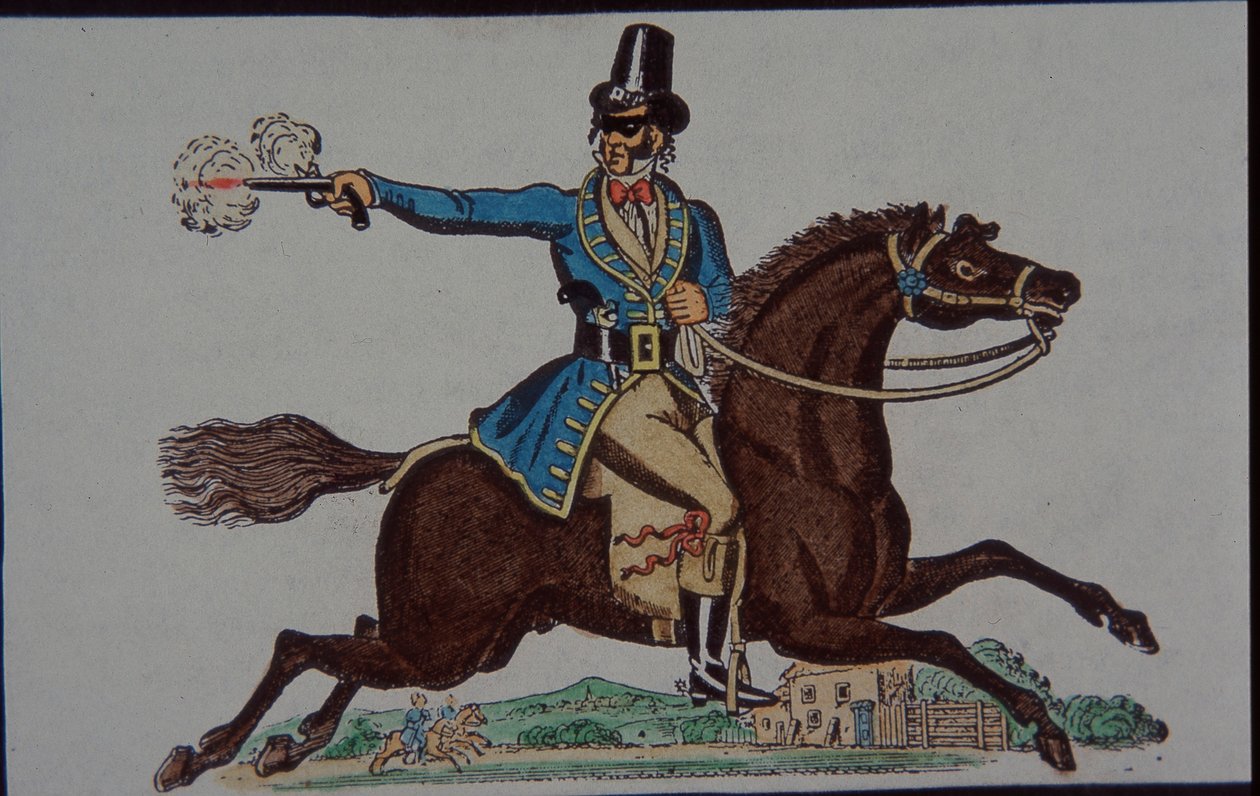 Highwayman-figur til victoriansk børnelegetøjsteater (håndfarvet gravering) af English School