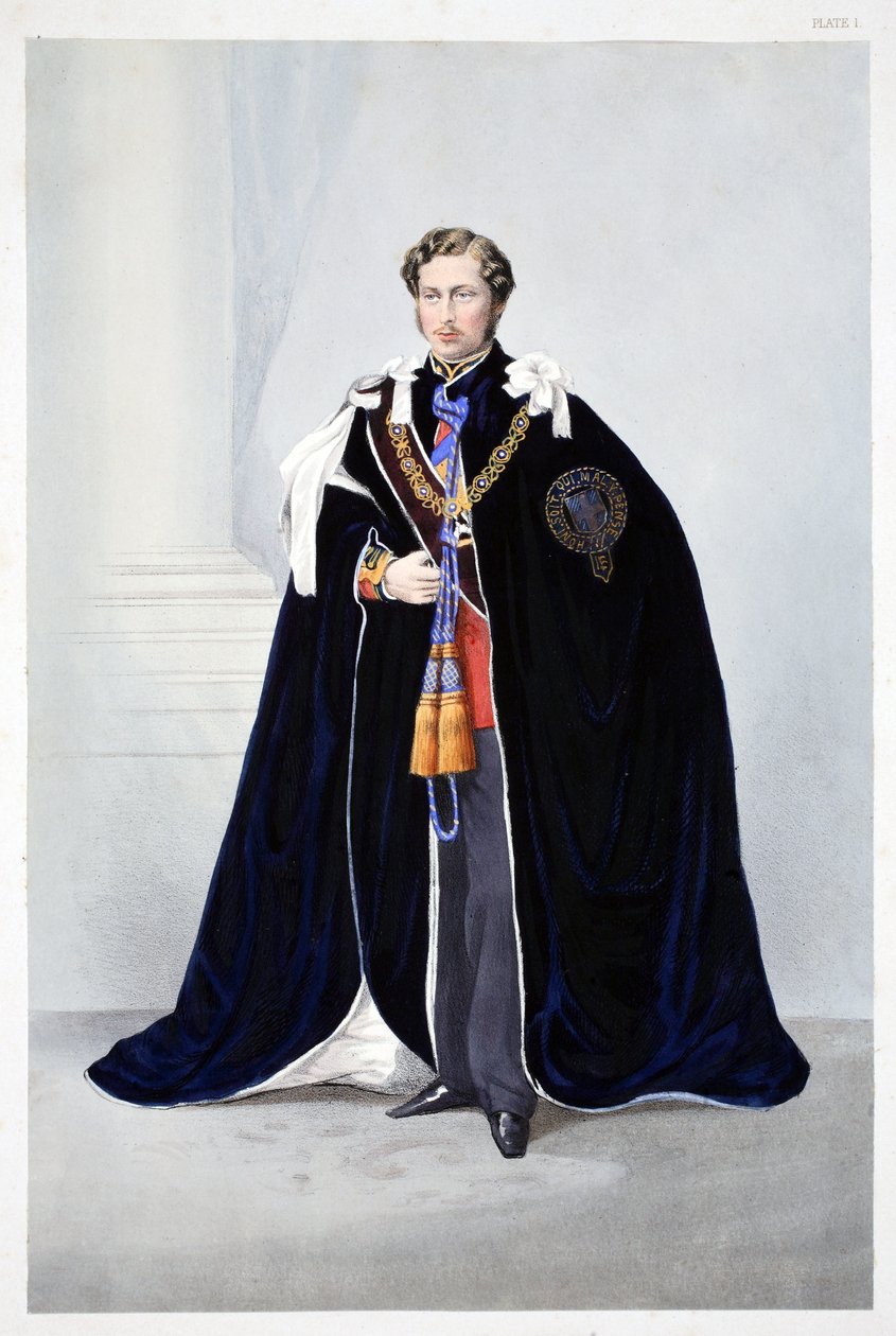 Hans Kongelige Højhed, Albert Edward, Prince of Wales, fra A Memorial of the Marriage of Edward VII and Alexandra of Denmark, pub. 1864 af English School