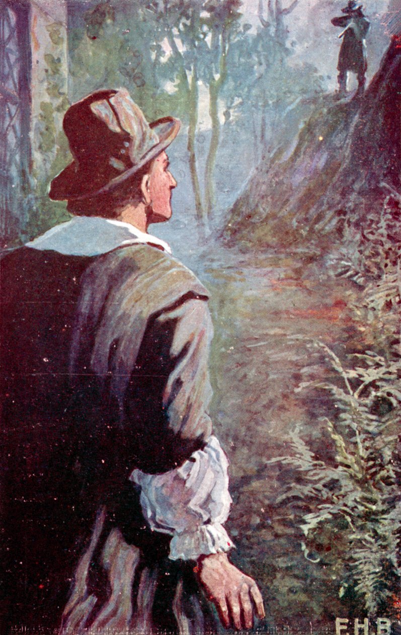 "Hans pistol var rettet mod mig" (farvelitografi) af English School