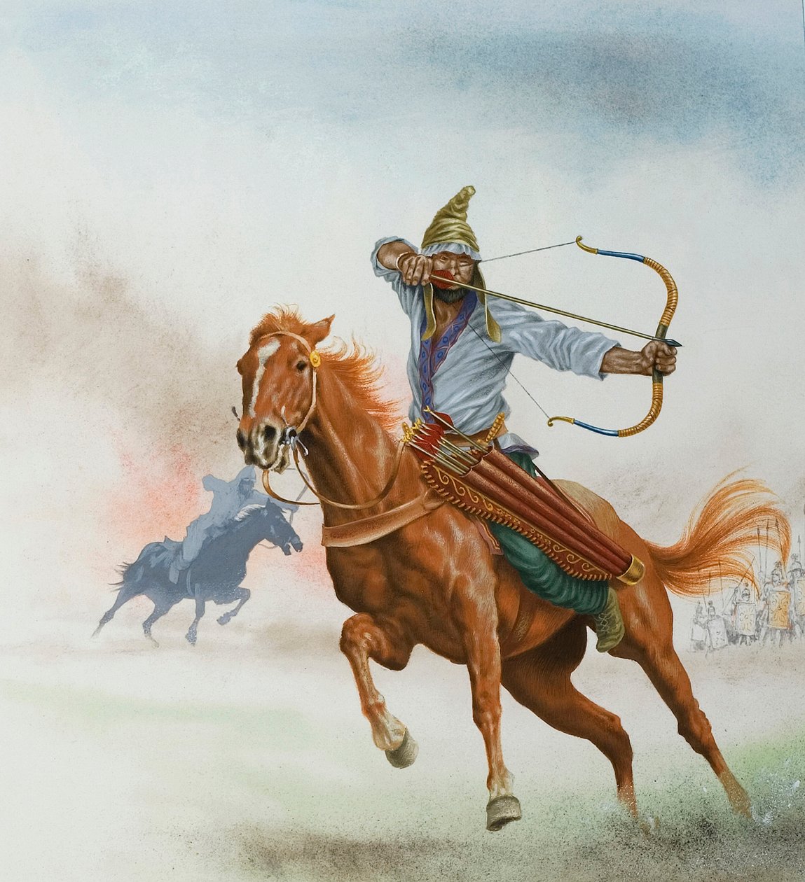 Ryttere fra stepperne (gouache på papir) af English School