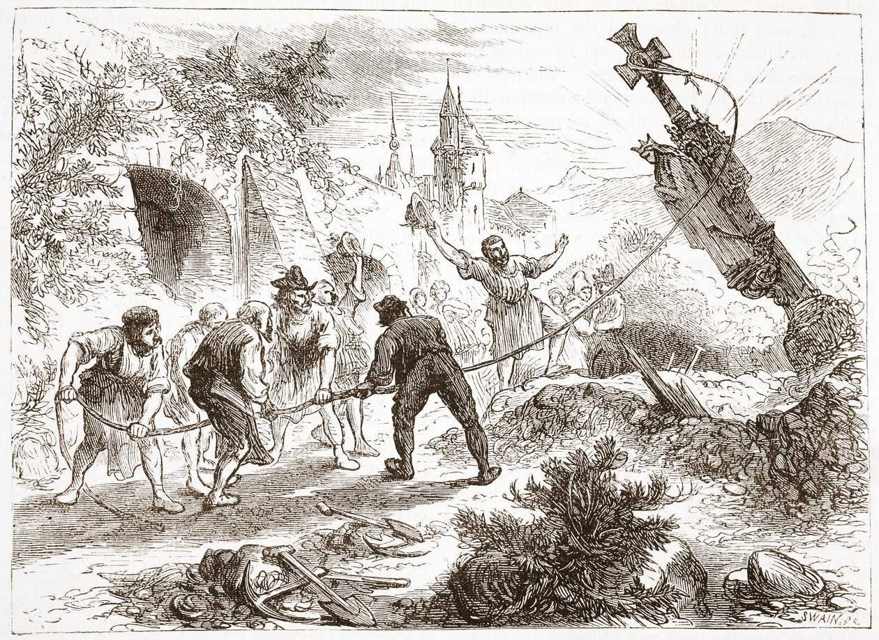 Hottinger ødelægger billedet, illustration fra The History of Protestantism af James Aitken Wylie (1808-1890), pub. 1878 af English School