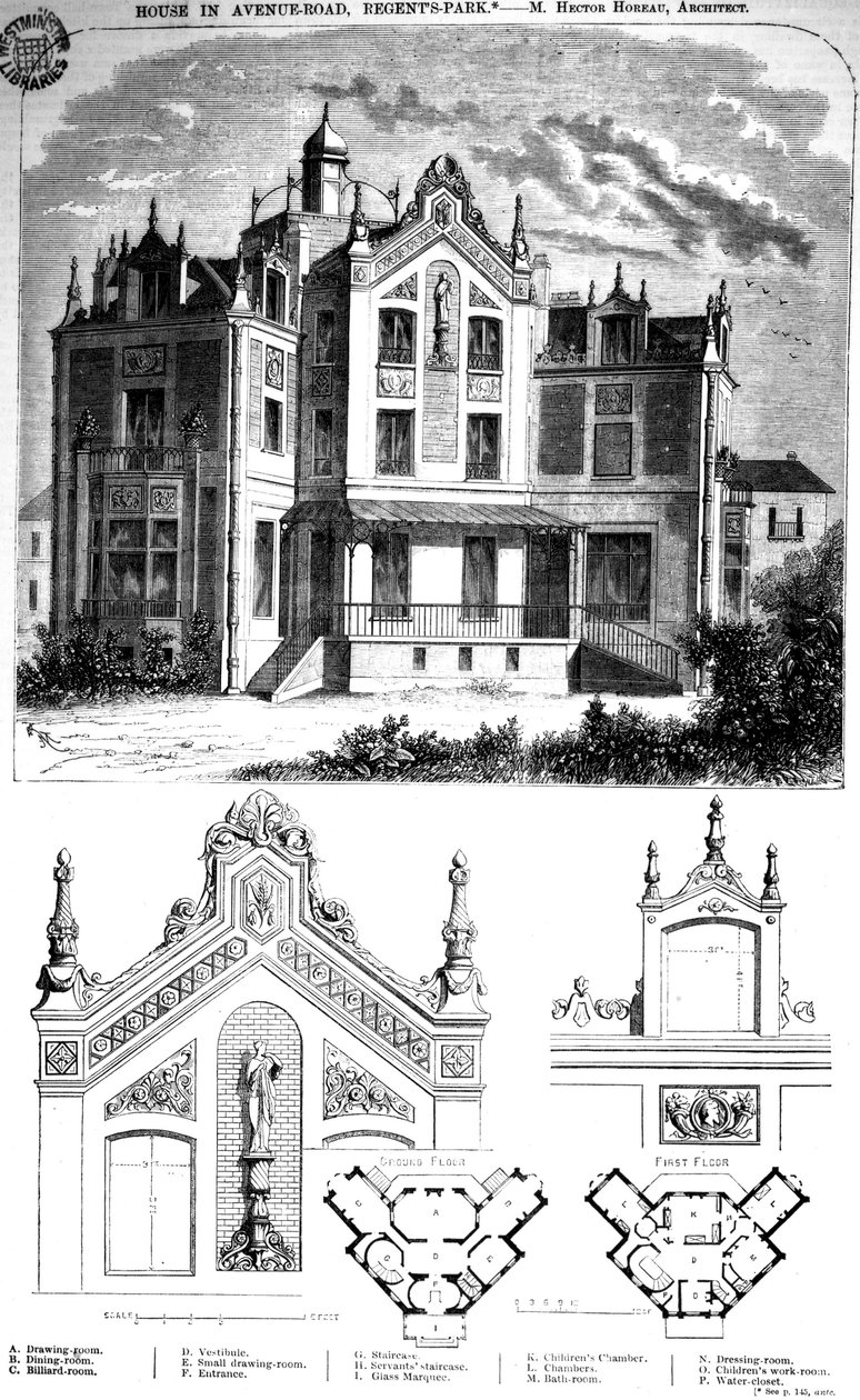 Hus i Avenue Road, Regents Park, designet af Hector Horeau, 1859 af English School