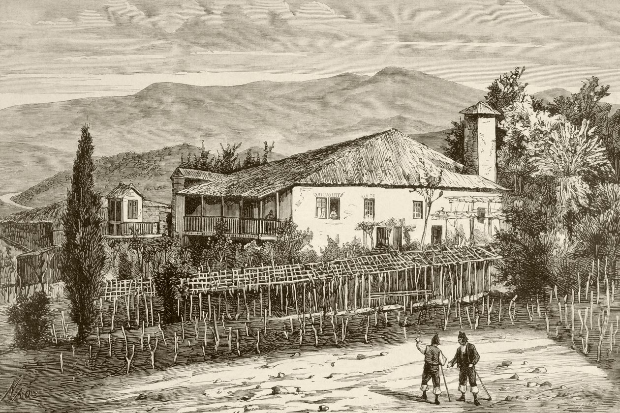 Hus i Casdemiro, Galicia, Spanien (litho) af English School