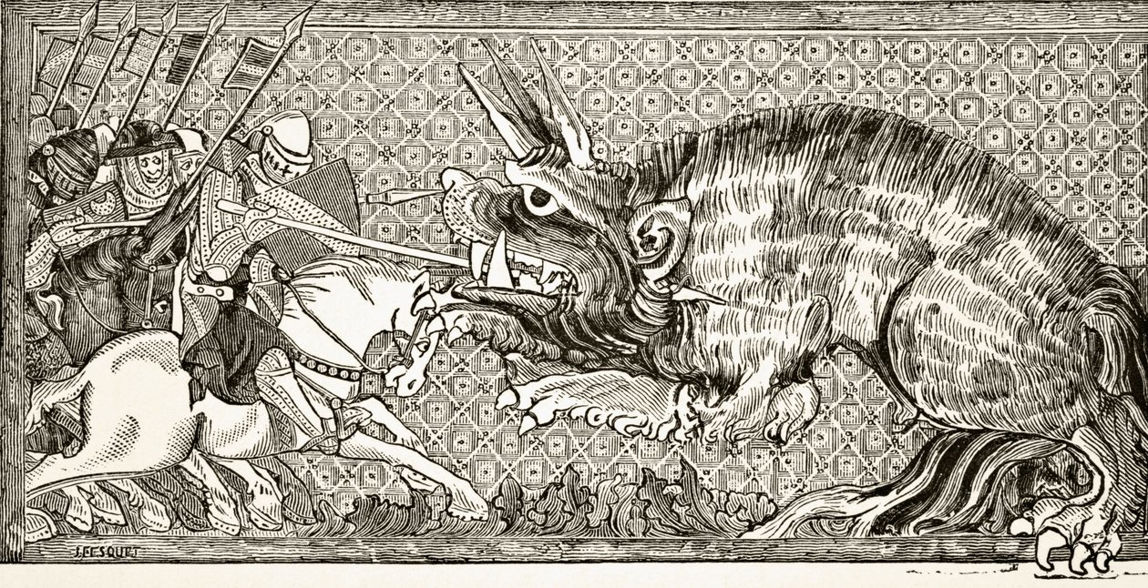 Hvordan Alexander kæmpede med udyret efter en miniature i et manuskript fra det 13. århundrede, fra 