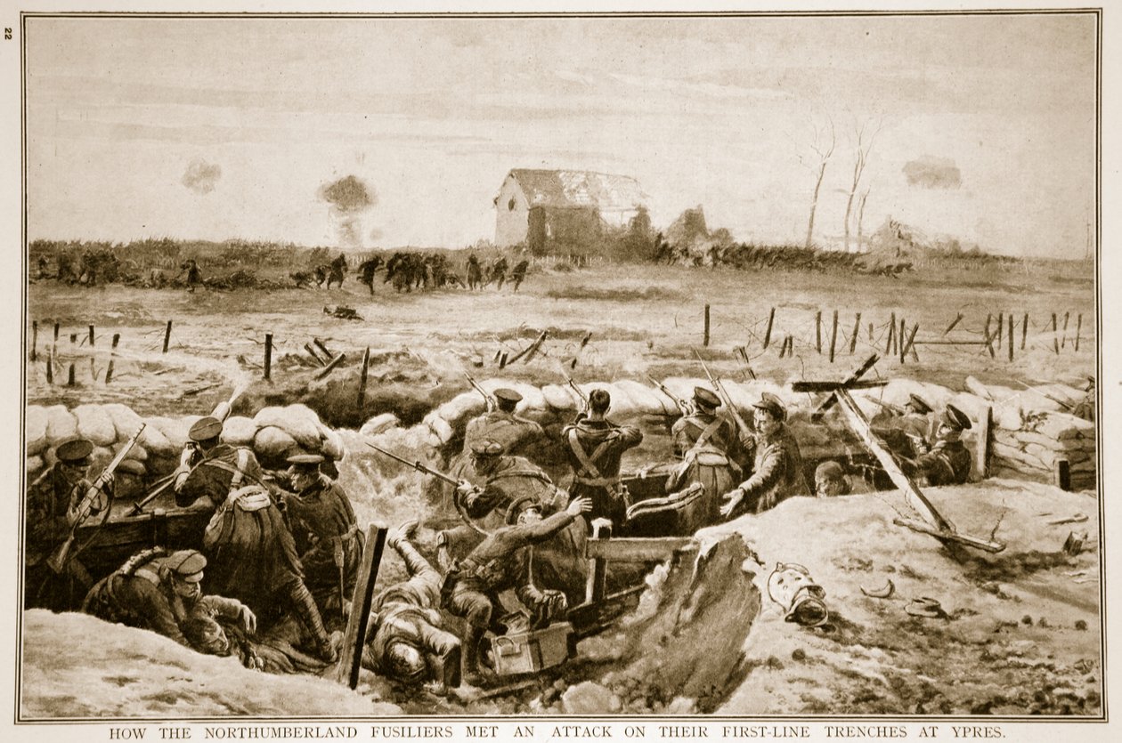 Hvordan Northumberland Fusiliers mødte et angreb på deres førstelinjeskyttegrave ved Ypres, 1914-19 af English School