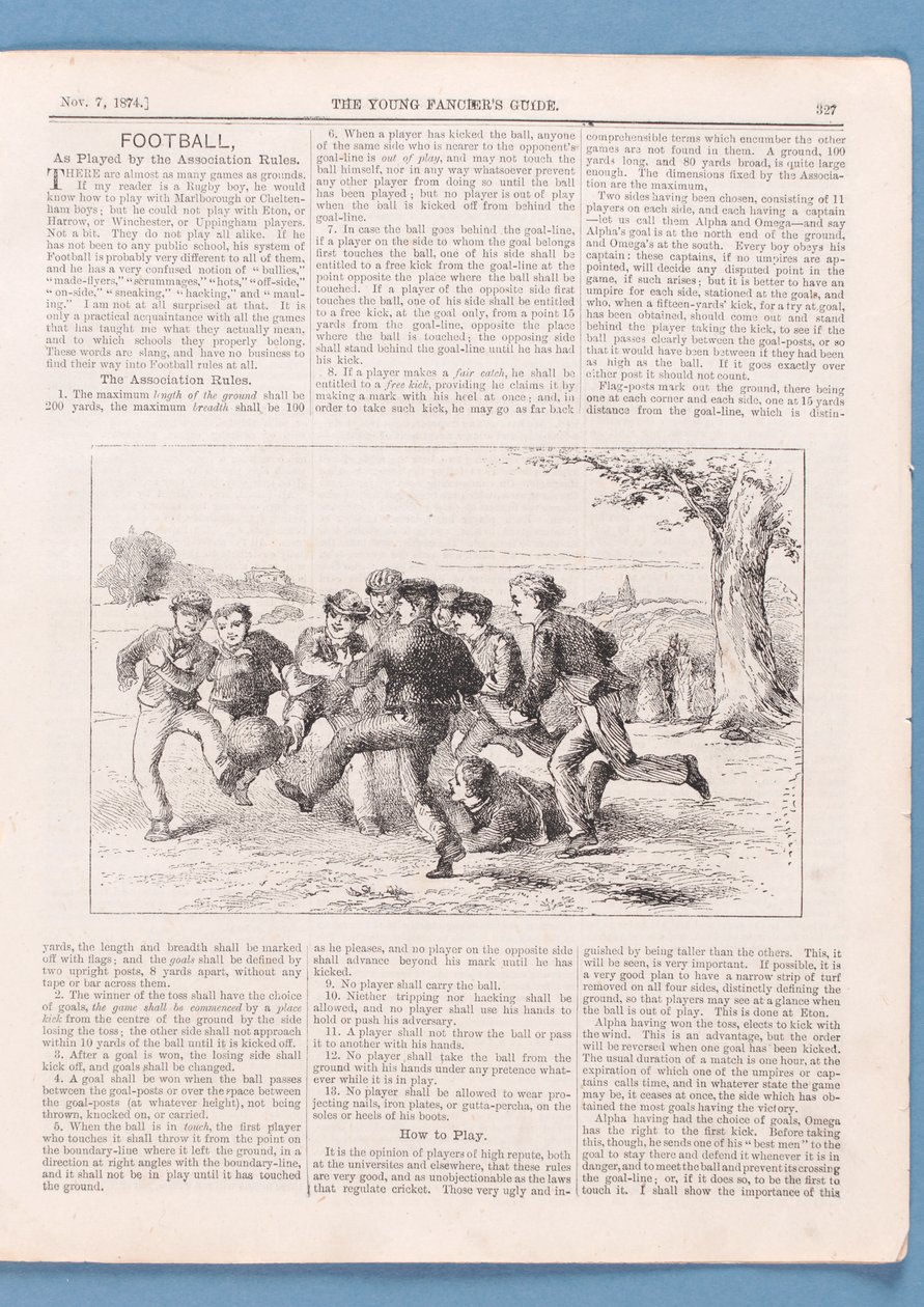 How to Play Football by the Association Rules, artikel fra The Young Fanciers Guide, 1874 (se også 315146) af English School