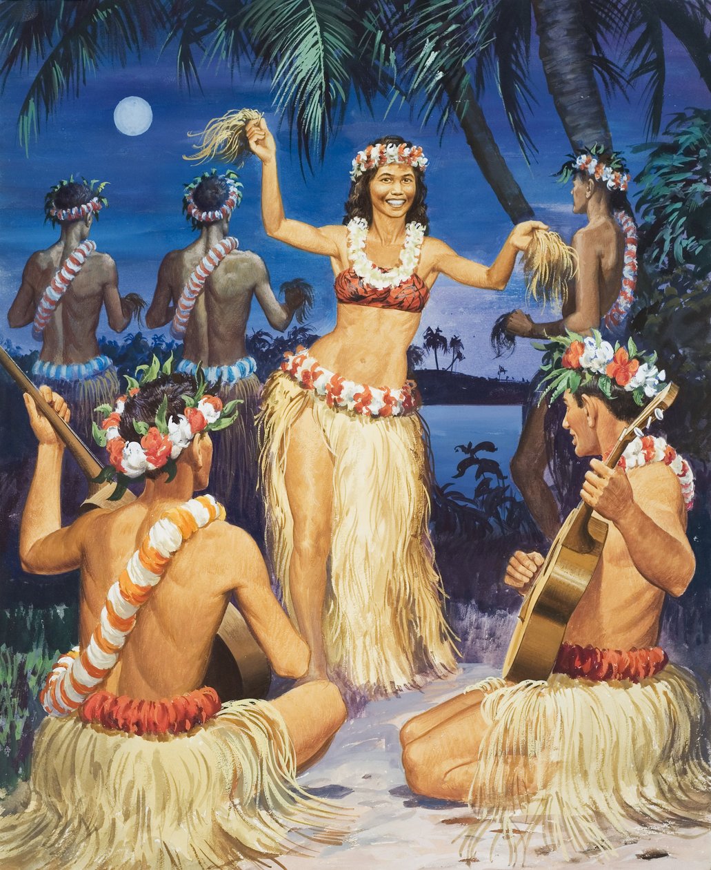 Hula! (gouache på papir) af English School