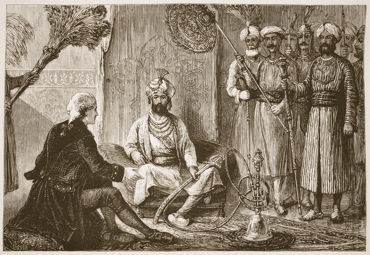 Hyder Ali og missionæren, illustration fra Cassells Illustrated History of India af James Grant, pub. 1879 af English School