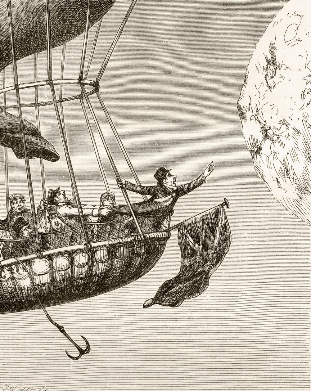 Illustration af George Cruikshank til digtet "The Monstre Balloon" fra "The Ingoldsby Legends or Mirth and Marvels", af Thomas Ingoldsby, udgivet i 1865. af English School
