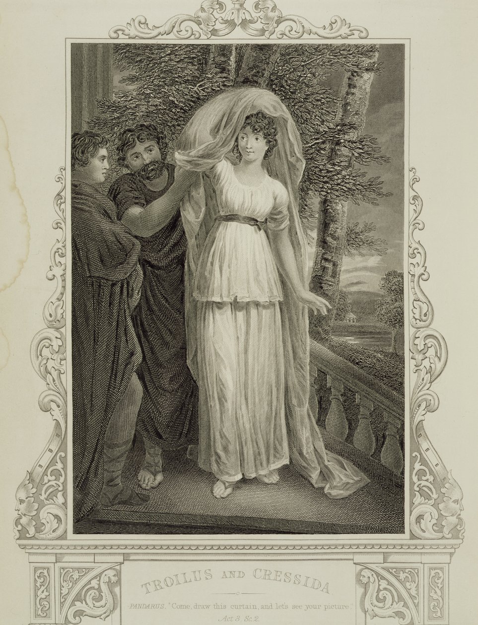 Illustration fra Troilus og Cressida, Act III, Scene 2, af William Shakespeare (1564-1616) af English School