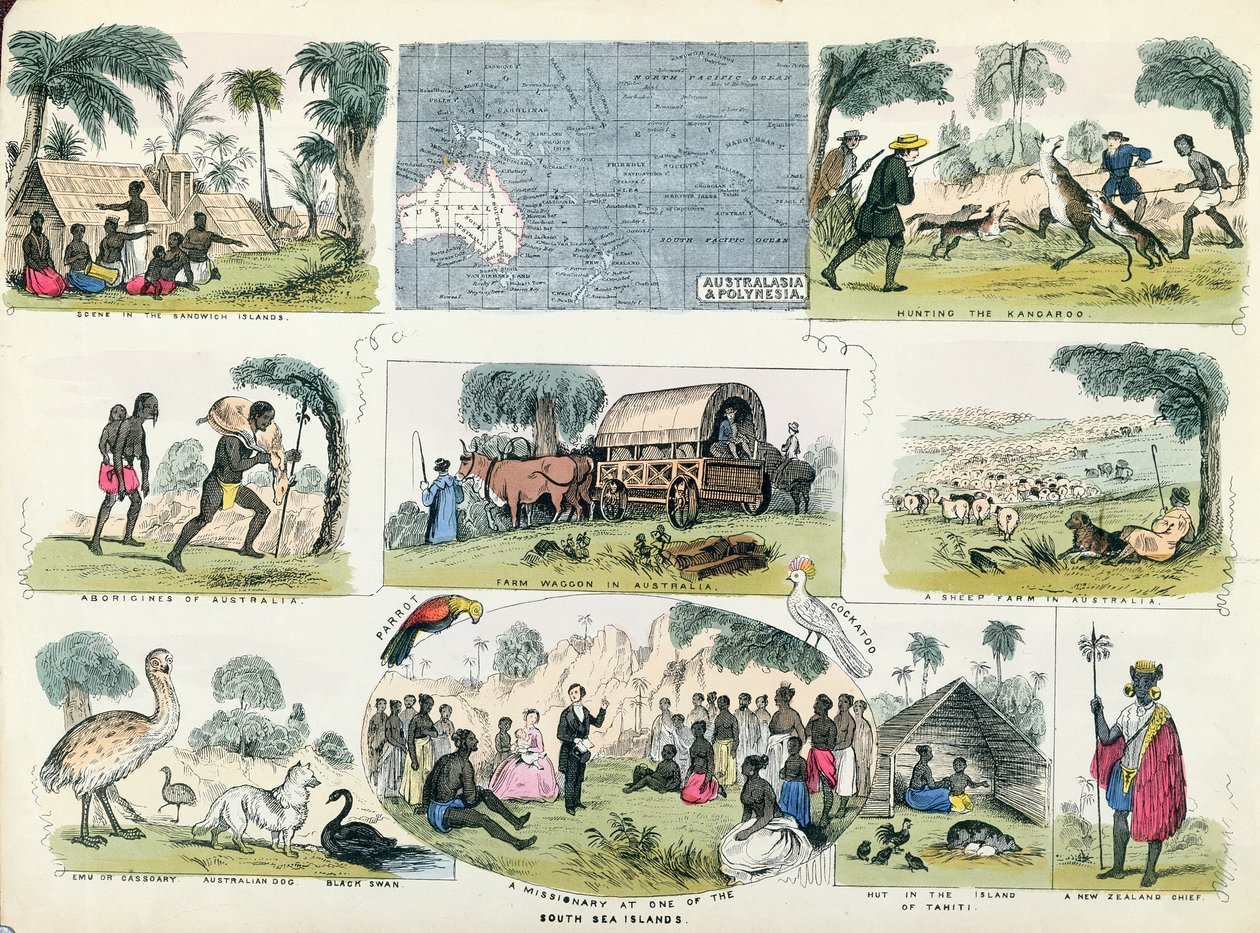 Illustrationer af Australien og Polynesien, fra en geografibog af English School