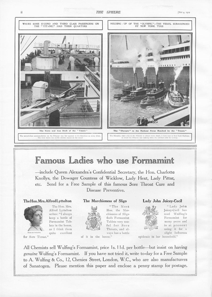 Illustrationer af Titanic og Olympic, fra The Sphere, 4. maj 1912 af English School