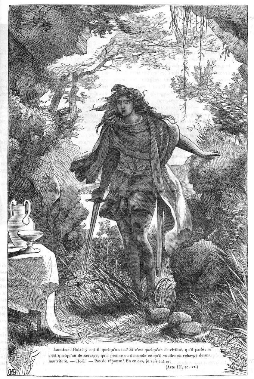 Imogen in Cymbeline - (The Tragedy of Cymbeline, King of Britain) - Illustration i "" Completes de William Shakespeare"" 1866 - Illustrationerne og den generelle form for denne udgave er lånt fra Cassells illustrerede Shakespeare, udgivet i London af English School