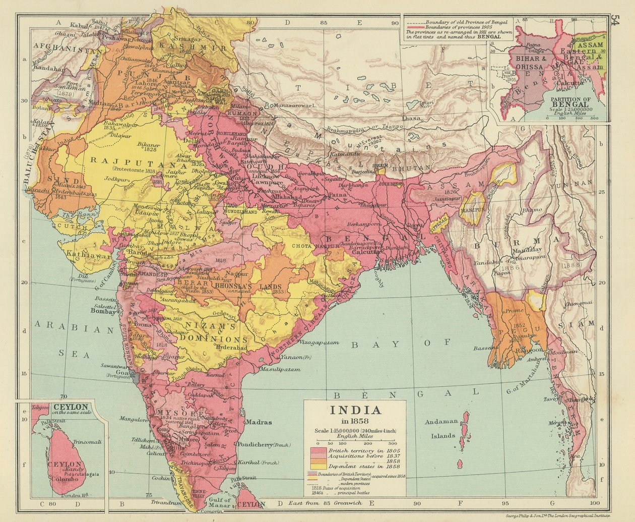 Indien i 1858 (farvelitografi) af English School
