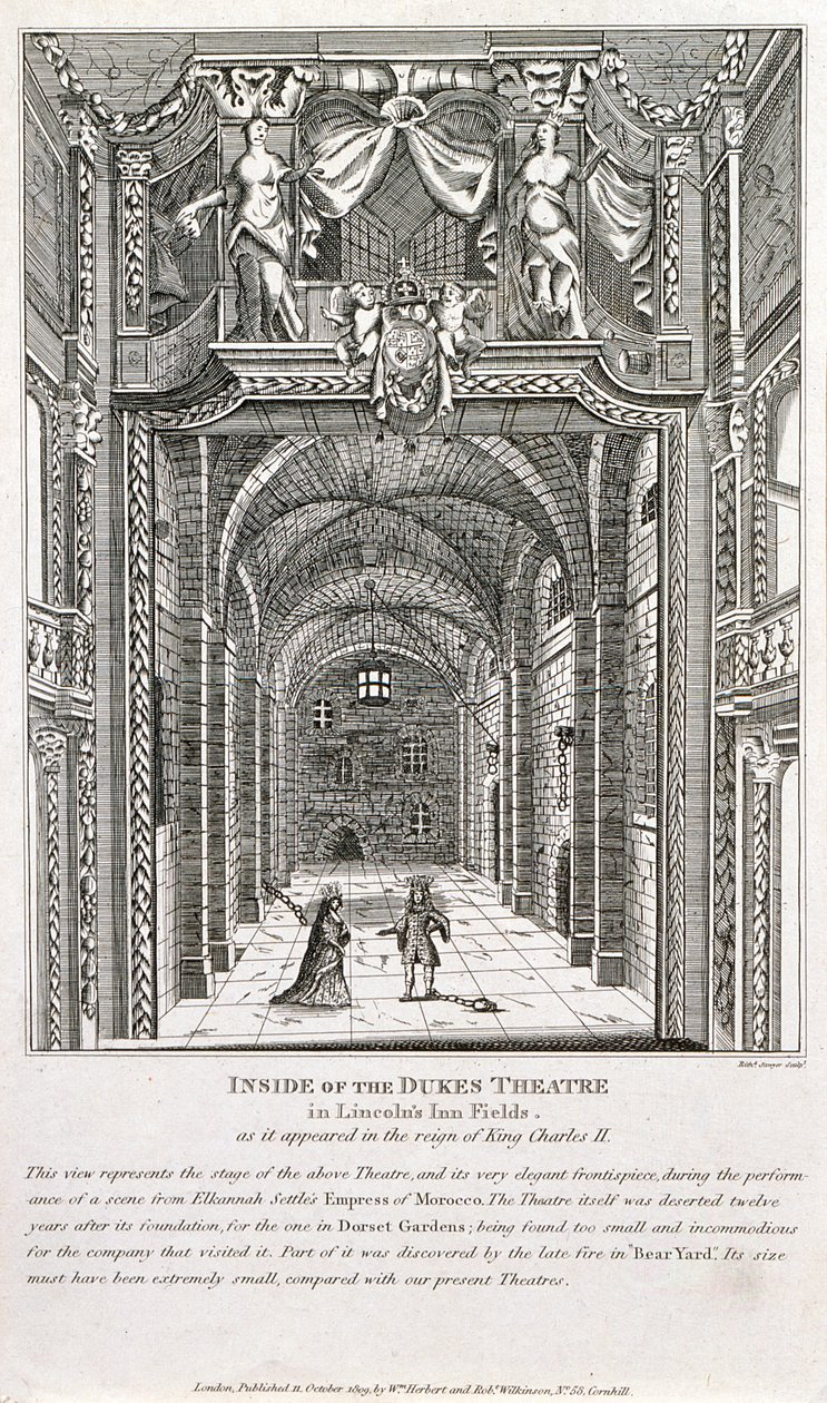 Indersiden af Dukes Theatre, London, indgraveret af Richard Sawyer, 1820 af English School