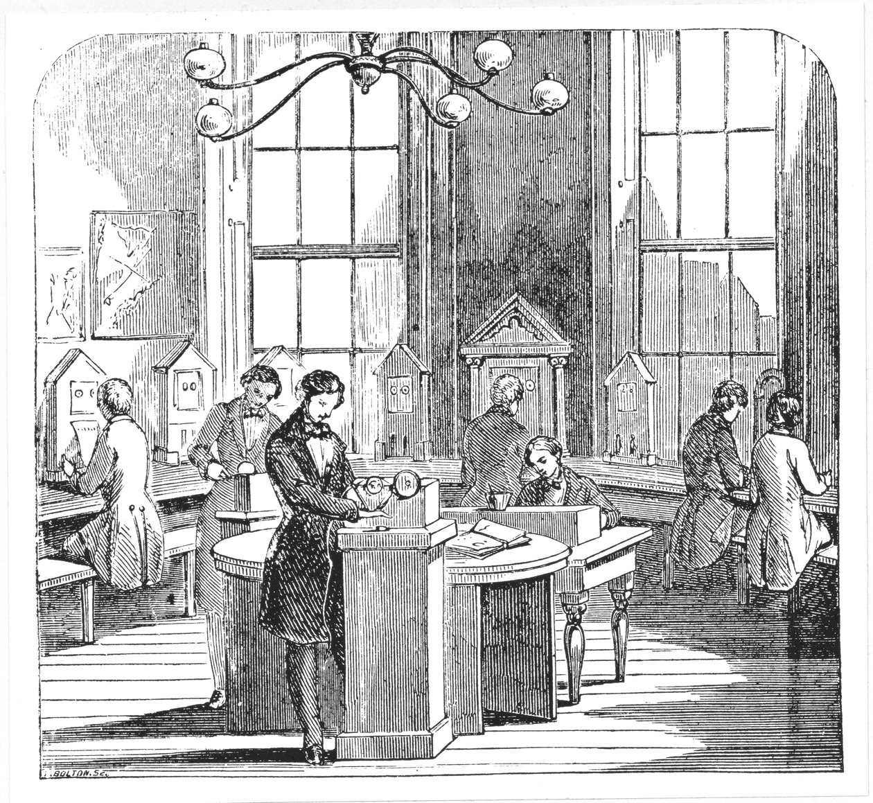 Instrumentrum på Electric Telegraph Office, Lothbury, London, fra The Museum of Science and Art af Dionysius Lardner, ca. 1860 af English School