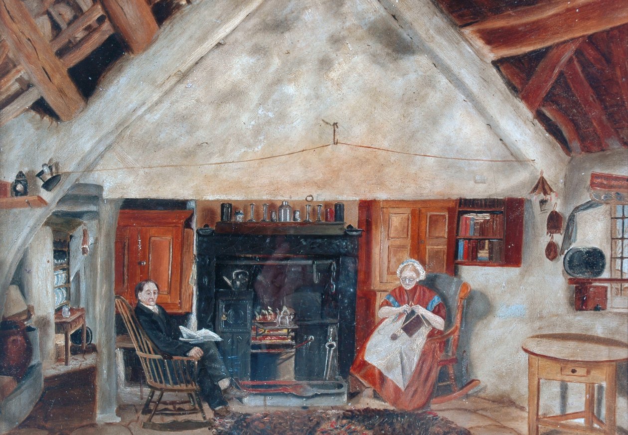 Interiør af Cruck Cottage, muligvis Shipley Glen af English School