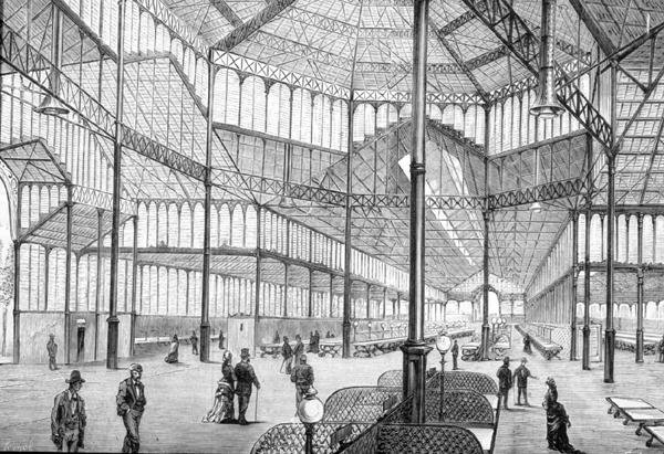 Interiør af det nyligt afsluttede Borne Market, Barcelona, i slutningen af 1800-tallet (gravering) af English School