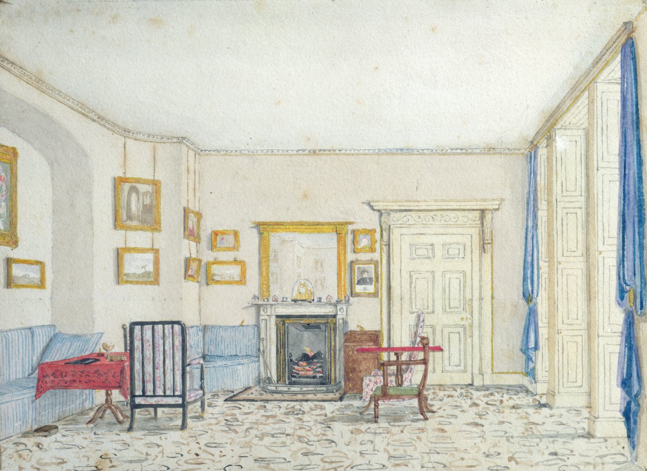 Interiør på Curzon Street, ca. 1830 (wc med pen og blæk på papir) af English School