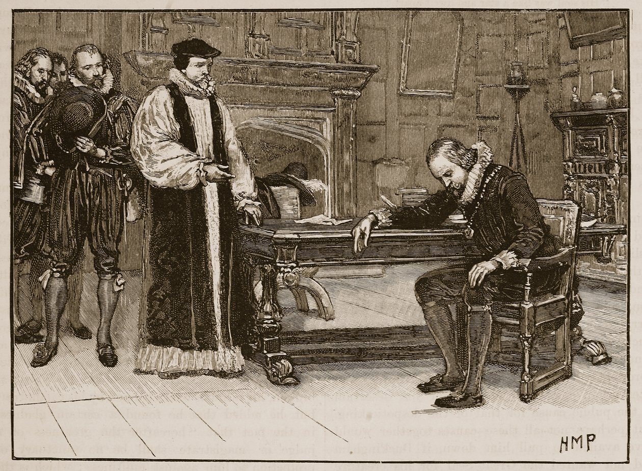 Interview mellem Bacon og deputationen fra Lords, illustration fra Cassells Illustrated History of England (sepiafoto) af English School