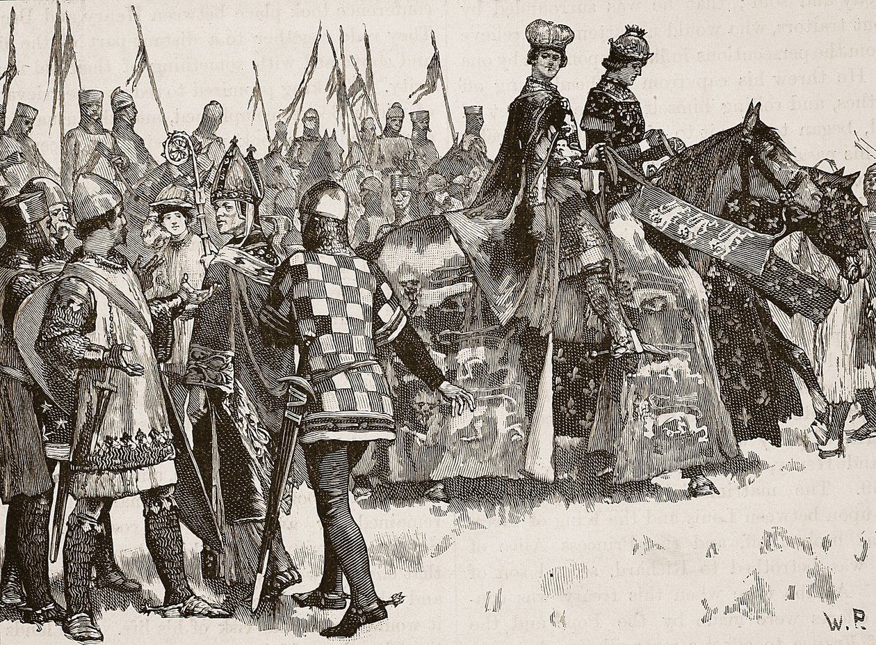 Interview mellem Becket og King Henry, illustration fra Cassells Illustrated History of England (sepia foto) af English School