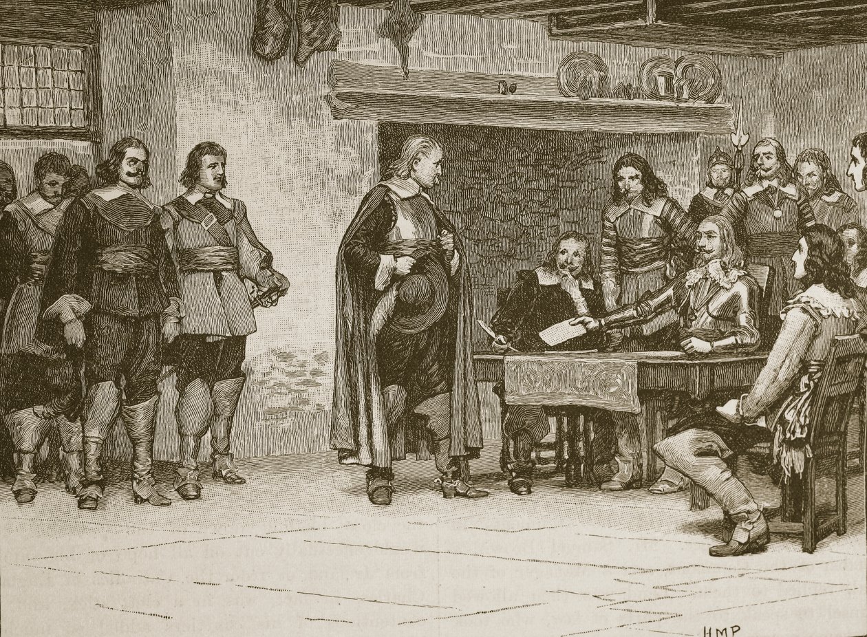 Interview mellem Charles og jarlen af Denbigh, illustration fra Cassells Illustrated History of England (sepiafoto) af English School