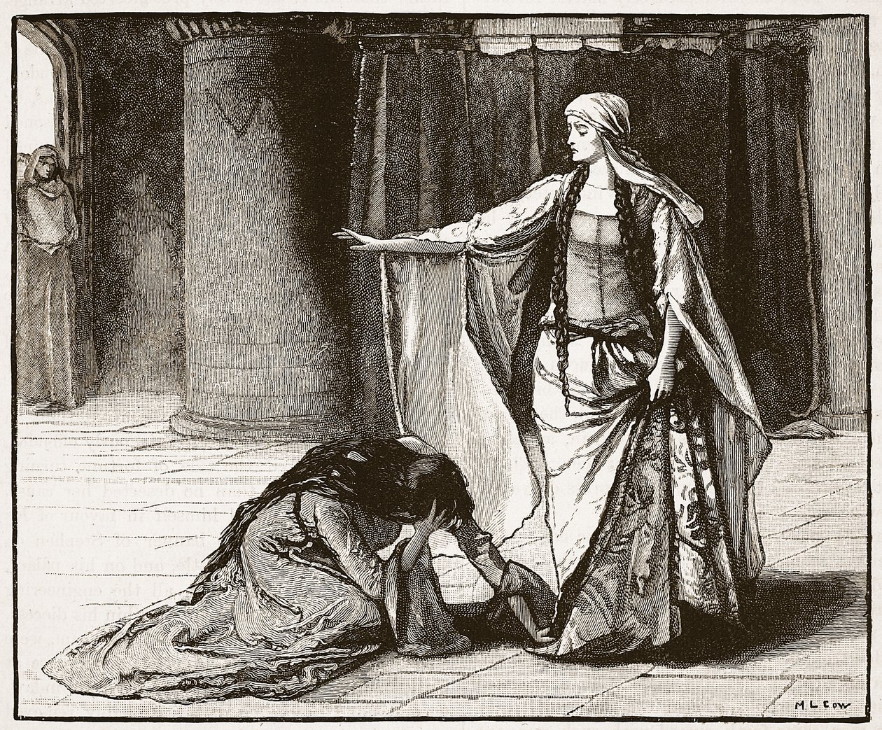 Interview mellem kejserinde Matilda og dronning Maud, illustration fra Cassells Illustrated History of England (sepia foto) af English School