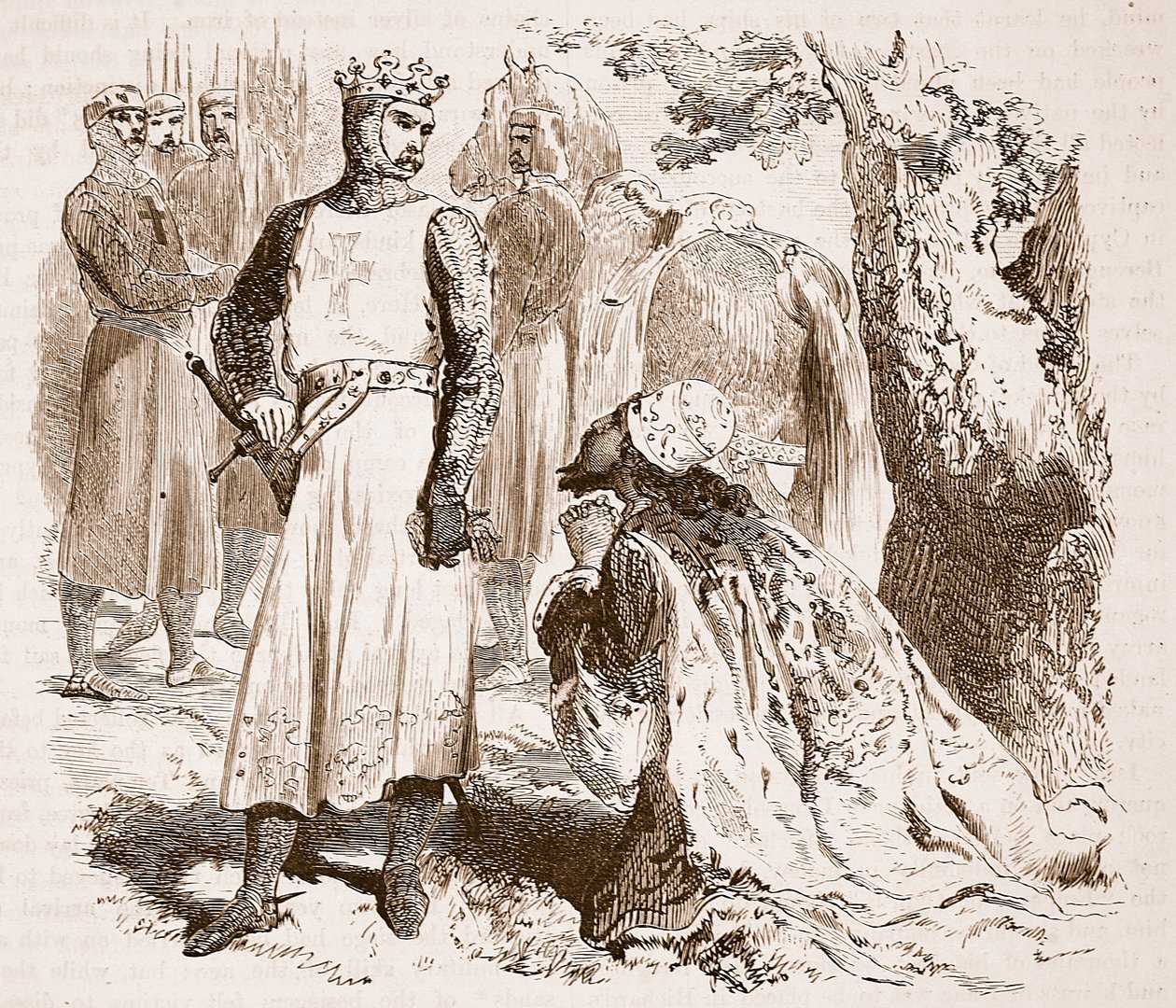 Isaac af Cypern beder om løsladelse af sin datter, illustration fra Cassells Illustrated History of England (sepiafoto) af English School