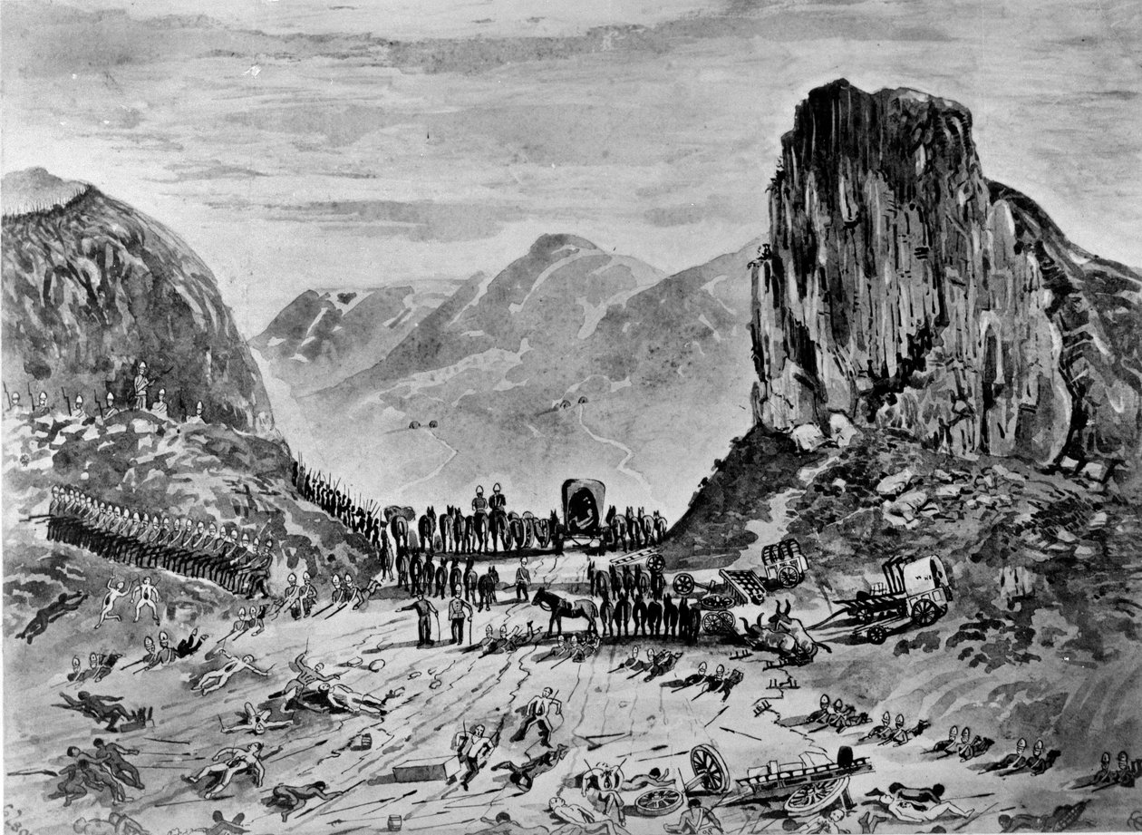 Isandhlwana efter slaget, 1879 (pen & blæk og vask på papir) af English School