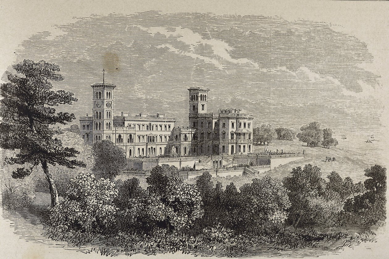 Isle of Wight. Osborne House, dronning Victorias sommerresidens. Illustration fra 1880 af English School