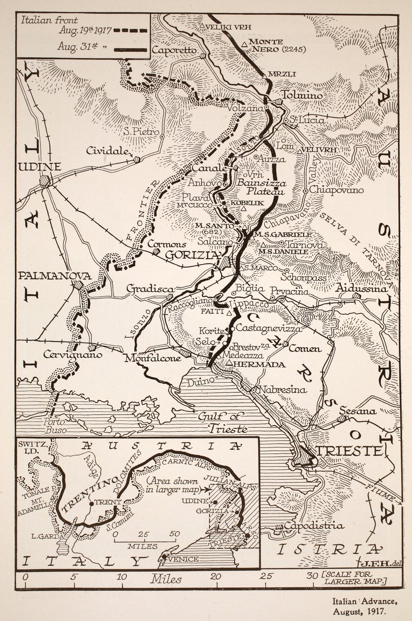 Italiensk fremrykning, august 1917 af English School