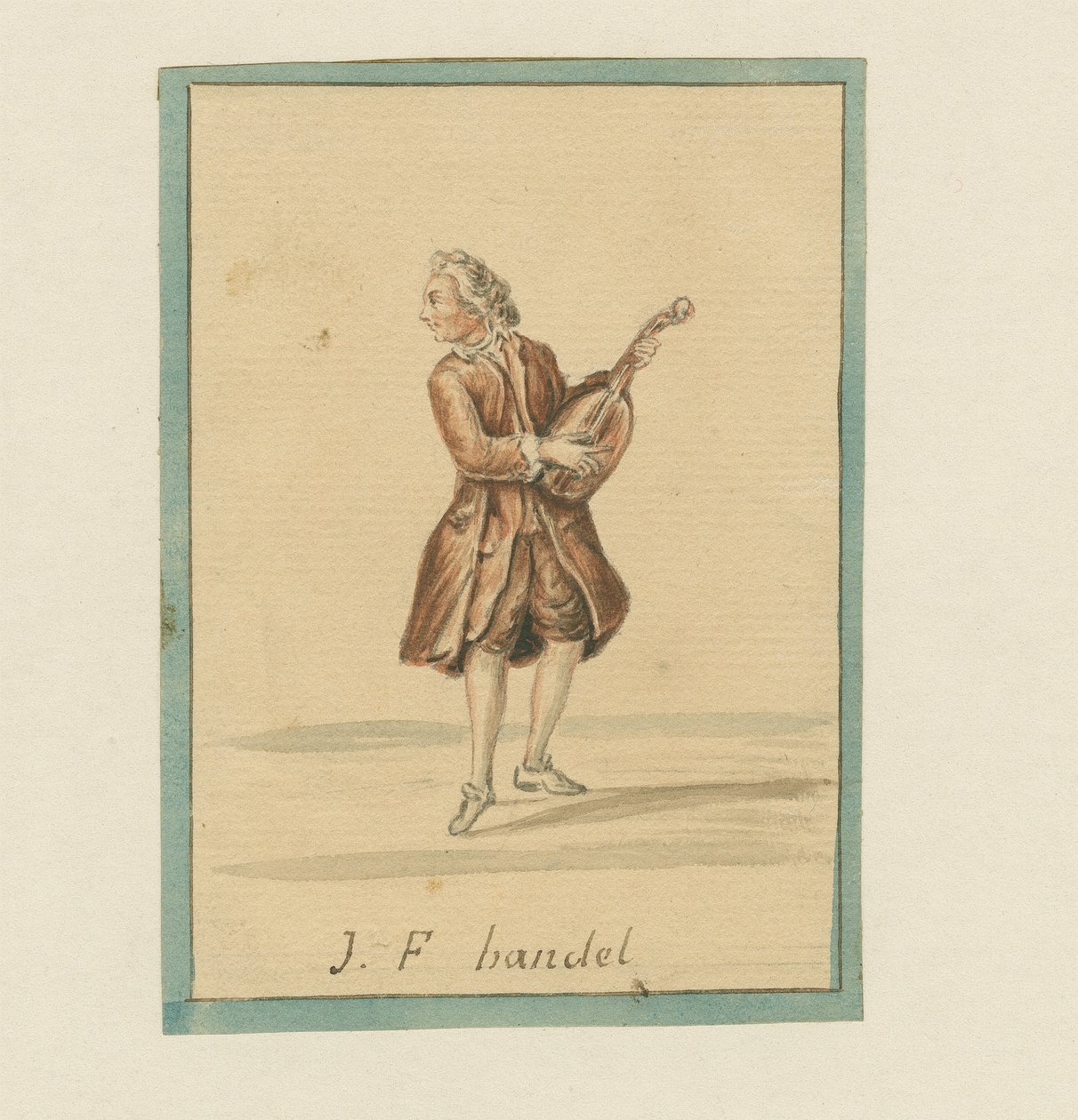 J. F. Handel, midten af det 19. århundrede (pen & blæk, farveblyant og vask på papir) af English School
