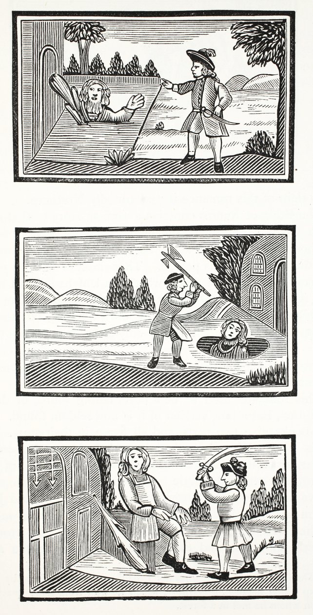 Jack and the Giants, illustration fra Chap-books of the Eighteenth Century af John Ashton, pub. 1882 af English School
