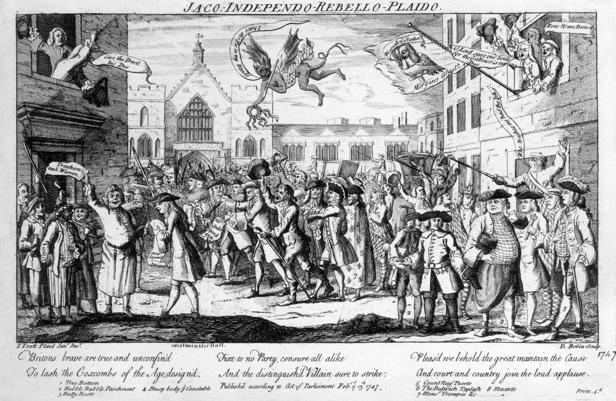 Jaco-Independo-Rebello-Plaido, efter Henry Fielding, 1747 af English School