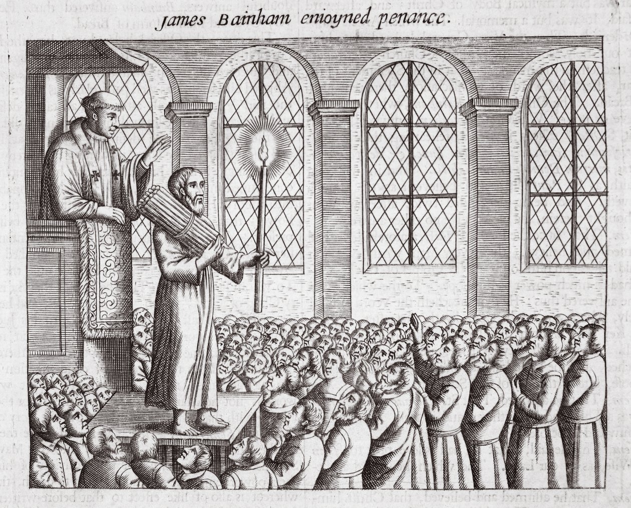 James Bainham nød bod, illustration fra Acts and Monuments af John Foxe, niende udgave, pub. 1684 af English School