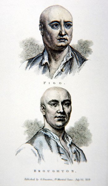 James Figg og Jack Broughton, fra et tryk udgivet i 1812 (farve litho) af English School