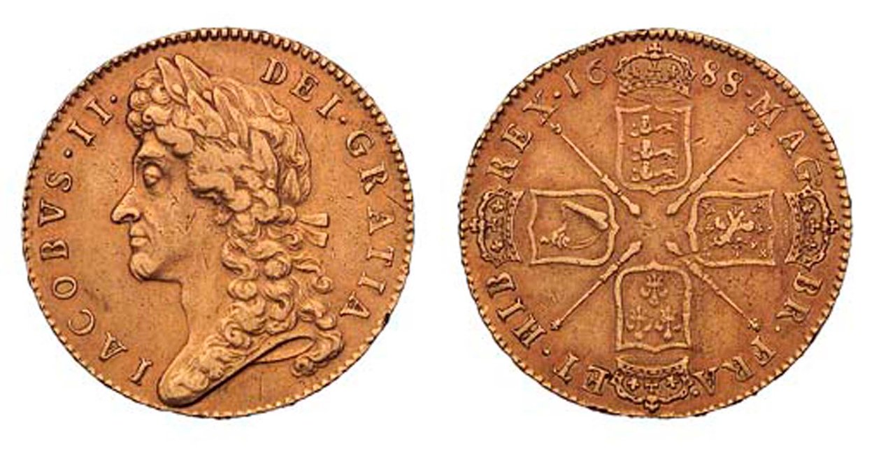 James II five-guineas, 1688dani af English School