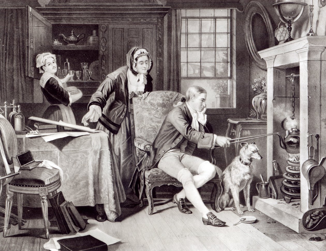 James Watt (1736-1819) Leger med Steam af English School