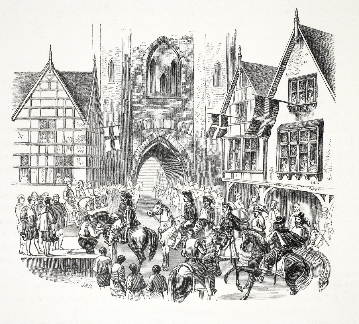 James the Firsts Indgang til byen Chester, pub. 1800-tallet (stålgravering) af English School