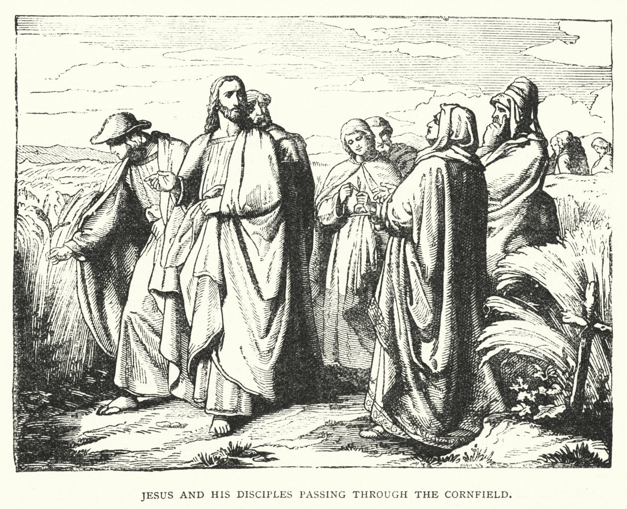 Jesus og hans disciple går gennem kornmarken (gravering) af English School
