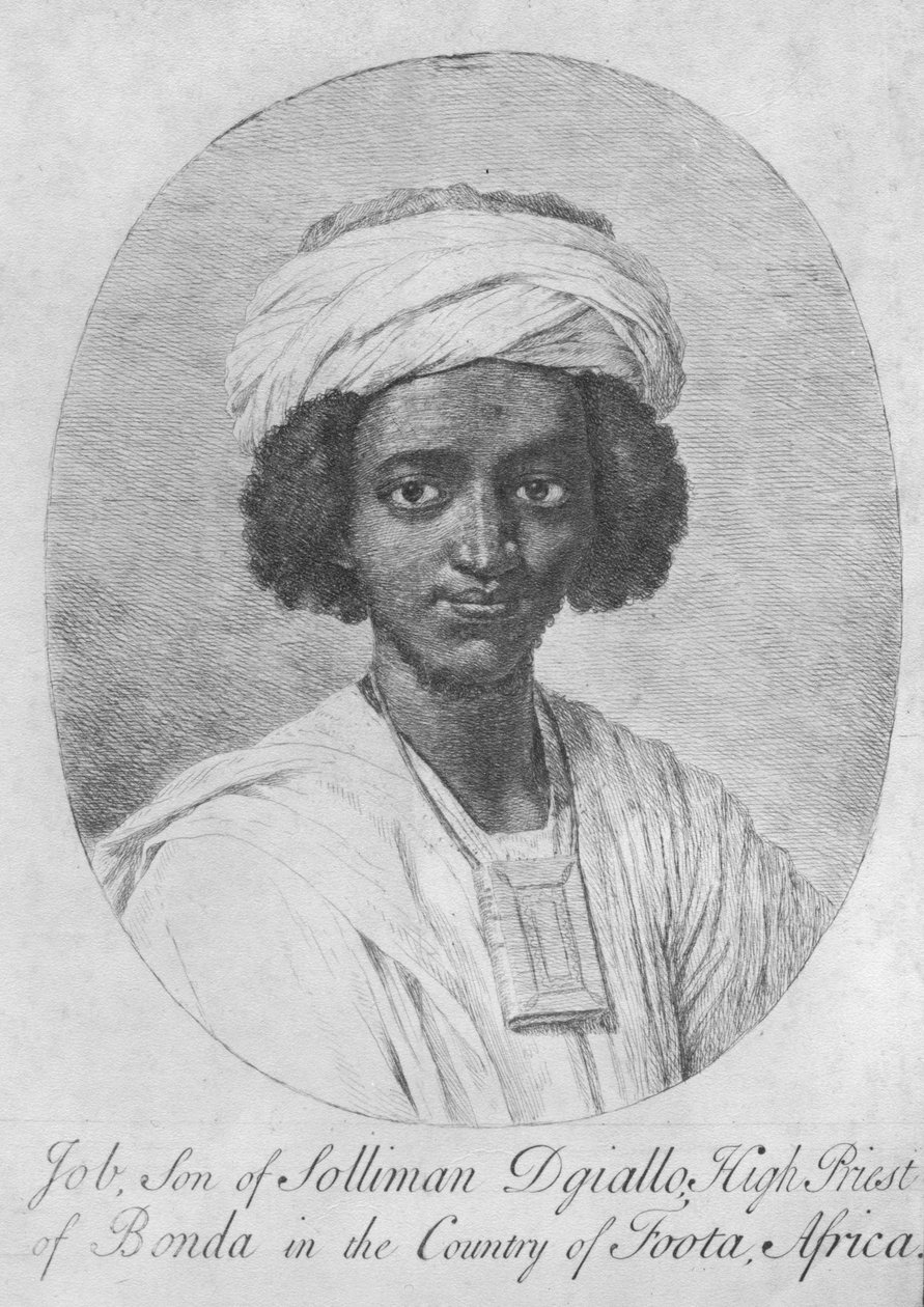 Job, søn af Suleiman Diallo, ypperstepræst for obligationer i landet Foota, Afrika, ca. 1750 (ætsning og gravering) af English School