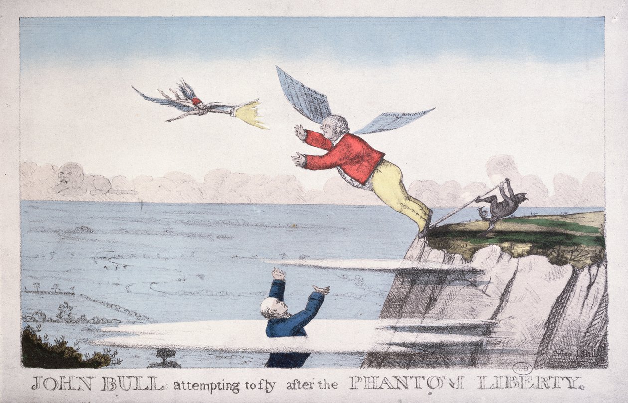 John Bull forsøger at flyve efter frihedsfantomet (farveætsning) af English School