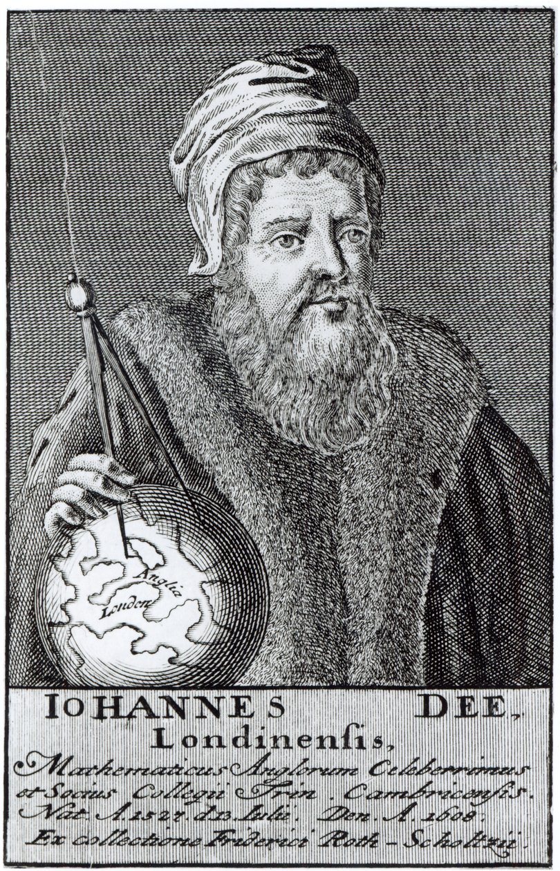 John Dee (1527-1608) en Londoner (gravering) (bundw foto) af English School