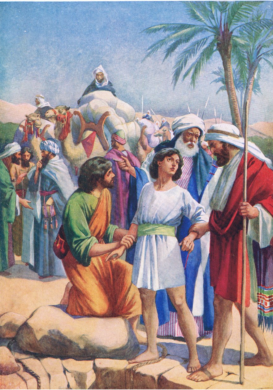 Josef solgt af sine brødre, fra The Bible Picture Book udgivet af Thomas Nelson, ca.1950 af English School