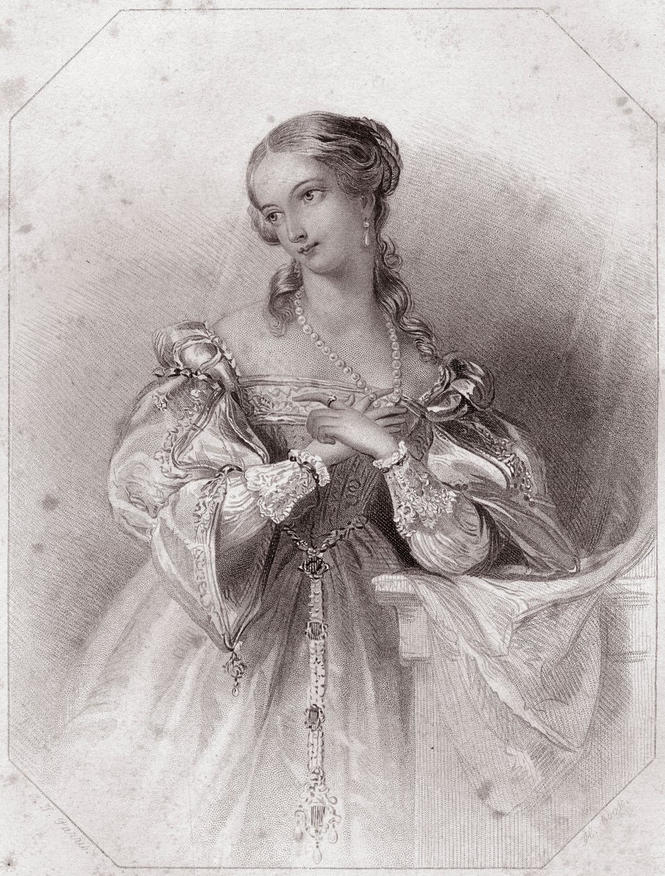 Juliette (Romeo og Julie - Romeo og Julie) i - "" Galerie des femmes de Shakespeare, samling af 45 seriøse portrætter af de første kunstnere i London, beriget med kritiske og litterære meddelelser""" omkring 1838 - fra "" Gallery of kvinderne o af English School