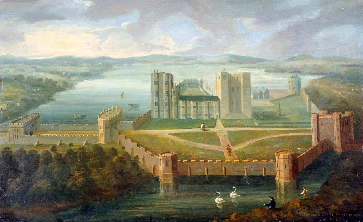 Kenilworth Castle, Warwickshire (olie på lærred) af English School