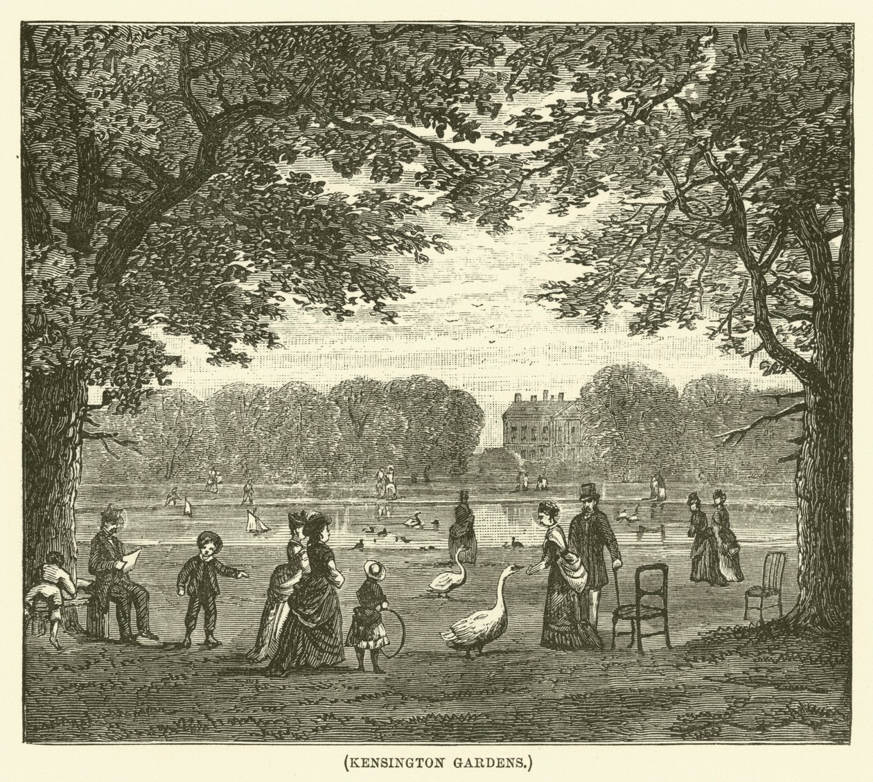 Kensington Gardens (engraving) af English School